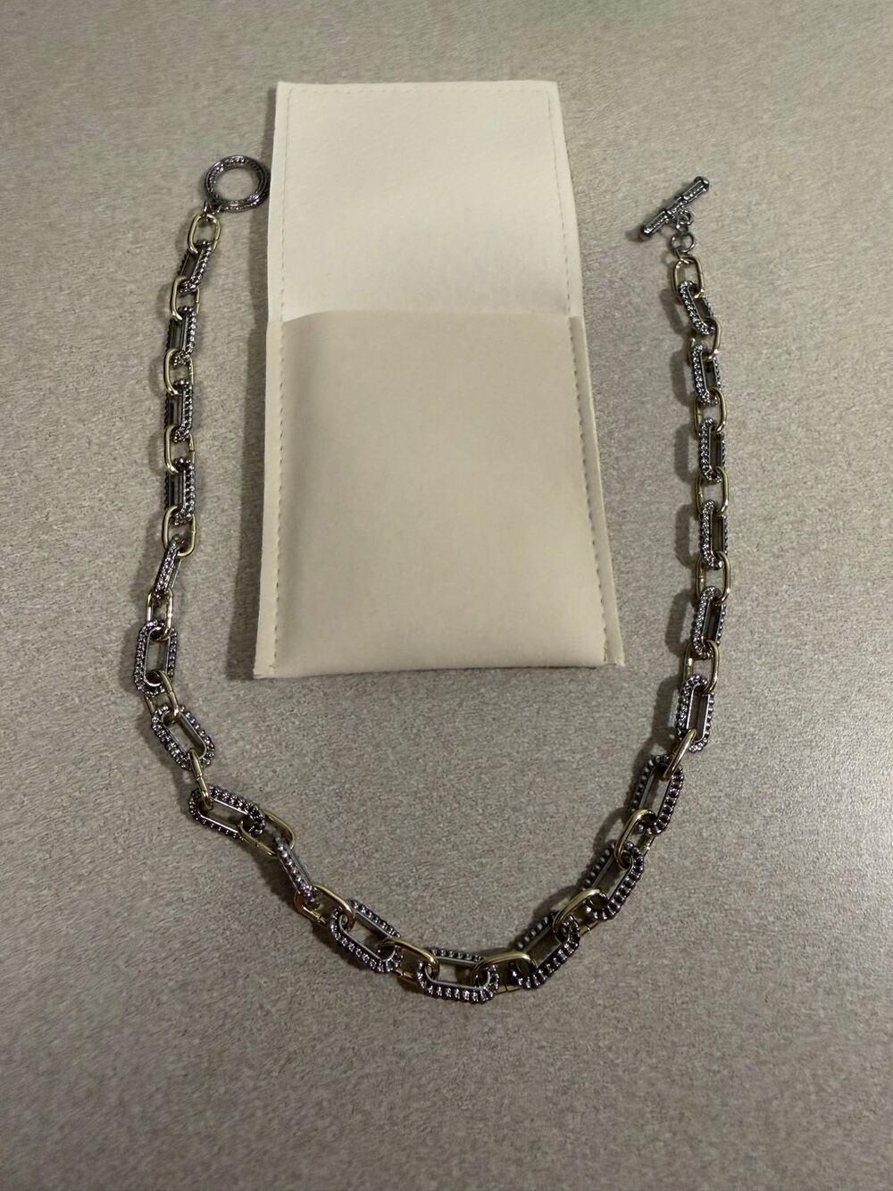 Silver Tone Pave Rhinestone Chunky Chain Link Toggle Necklace Statement New